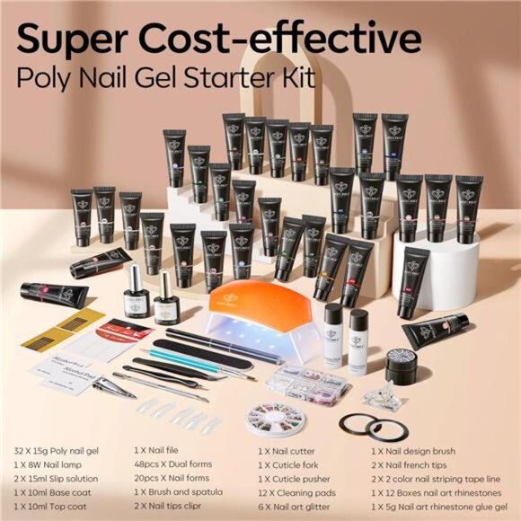 133pcs Poly Nail Gel Kit, 32 Colors Earthy Tones Complete Extension Gel Nail Kit - Picture 3 of 7